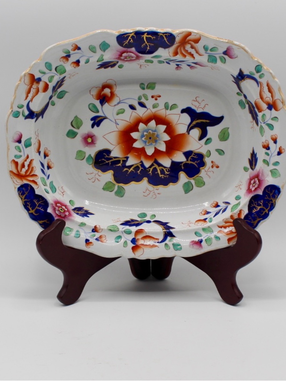Antique Serving Dish, Water Lily Pattern, Imari Design, Early 19th Century